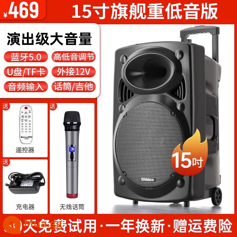 Xinke Vuông Vũ Âm Thanh Karaoke Ngoài Trời Di Động Đòn Bẩy Loa Bluetooth Có Mic Hát Loa Siêu Trầm Hiệu Suất - Loa siêu trầm chống sốc 15 inch + 1 micro không dây chuyên nghiệp + điều khiển từ xa