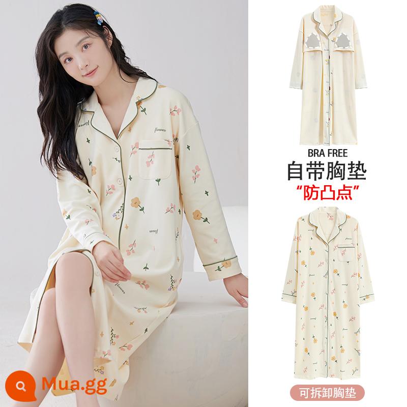 Bộ đồ ngủ cho nữ, mùa xuân thu, cotton nguyên chất dài tay có miếng đệm ngực, bộ đồ ngủ mùa thu cho bà mẹ tương lai, mẫu mùa xuân mới 2024 của phụ nữ - Hình ảnh chính ZX:8863 hoa mai tiếng anh