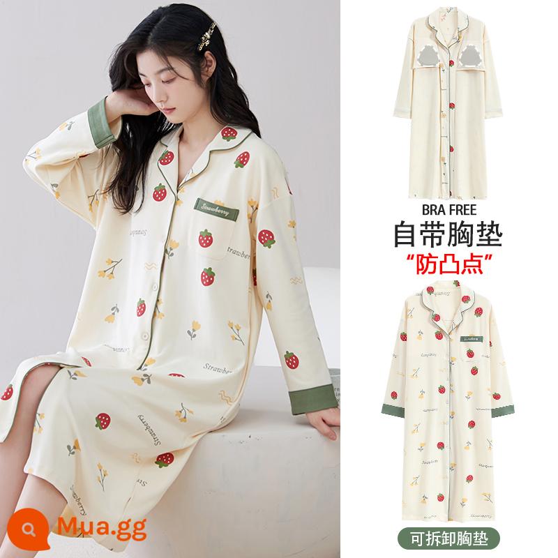 Bộ đồ ngủ cho nữ, mùa xuân thu, cotton nguyên chất dài tay có miếng đệm ngực, bộ đồ ngủ mùa thu cho bà mẹ tương lai, mẫu mùa xuân mới 2024 của phụ nữ - ZX:8866 Hoa Mai Dâu Xanh Còng