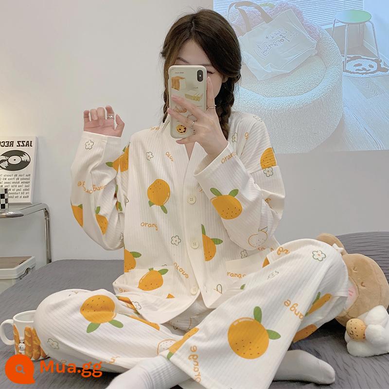 Bộ đồ ngủ dễ thương cho nữ mùa xuân và mùa thu 2023 mới cotton dài tay có thể mặc được quần áo mặc ở nhà gấu dâu cỡ lớn - 16176