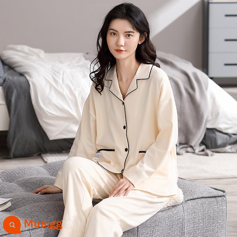 Bộ đồ ngủ cotton nữ dài tay mùa xuân và mùa thu 2023 mới mùa hè cỡ lớn có thể mặc bên ngoài bộ quần áo ở nhà dễ thương - 66504