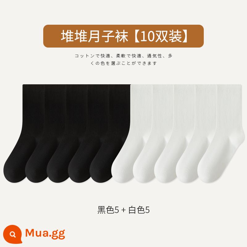 Tất Zhuji Tất bong bóng đen trắng nữ Cotton nguyên chất giữa ống kiểu xuân thu Tất không xương Mùa đông sau sinh Vớ hợp thời trang - Đen 5 Trắng 5