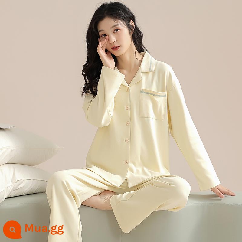 Bộ đồ ngủ nữ mùa xuân và mùa thu dài tay cotton nguyên chất mùa hè mới 2023 cỡ lớn mùa đông và mùa đông có thể mặc bên ngoài phù hợp với dịch vụ tại nhà - 34804-Mơ nhạt