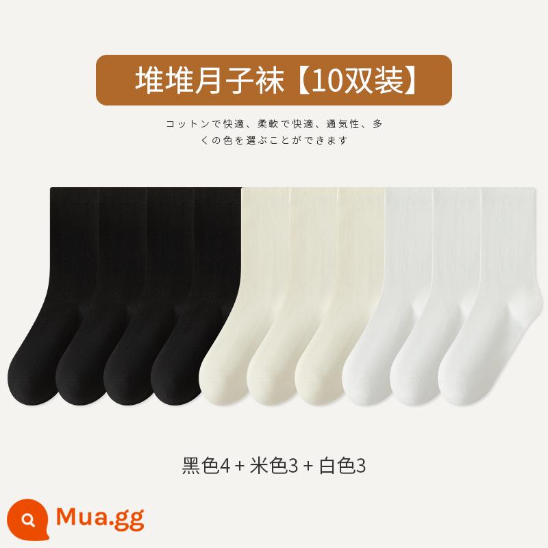 Tất Zhuji Tất bong bóng đen trắng nữ Cotton nguyên chất giữa ống kiểu xuân thu Tất không xương Mùa đông sau sinh Vớ hợp thời trang - Đen 4 Be 3 Trắng 3