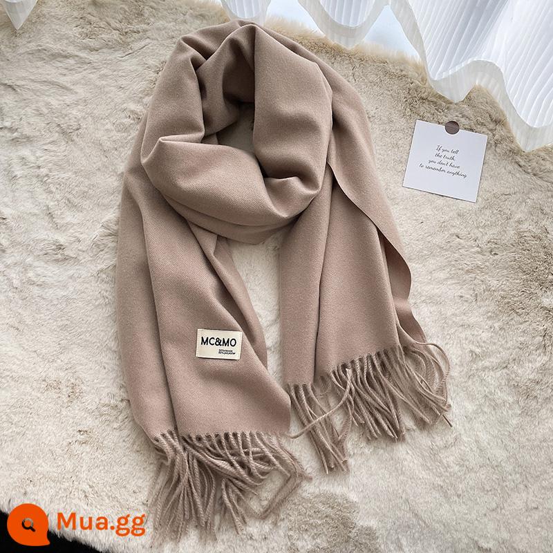 2022 mới đồng màu khăn nữ mùa đông dày giả khăn choàng cashmere đôi cặp đôi dệt kim ấm khăn đa năng - Kaki số 15