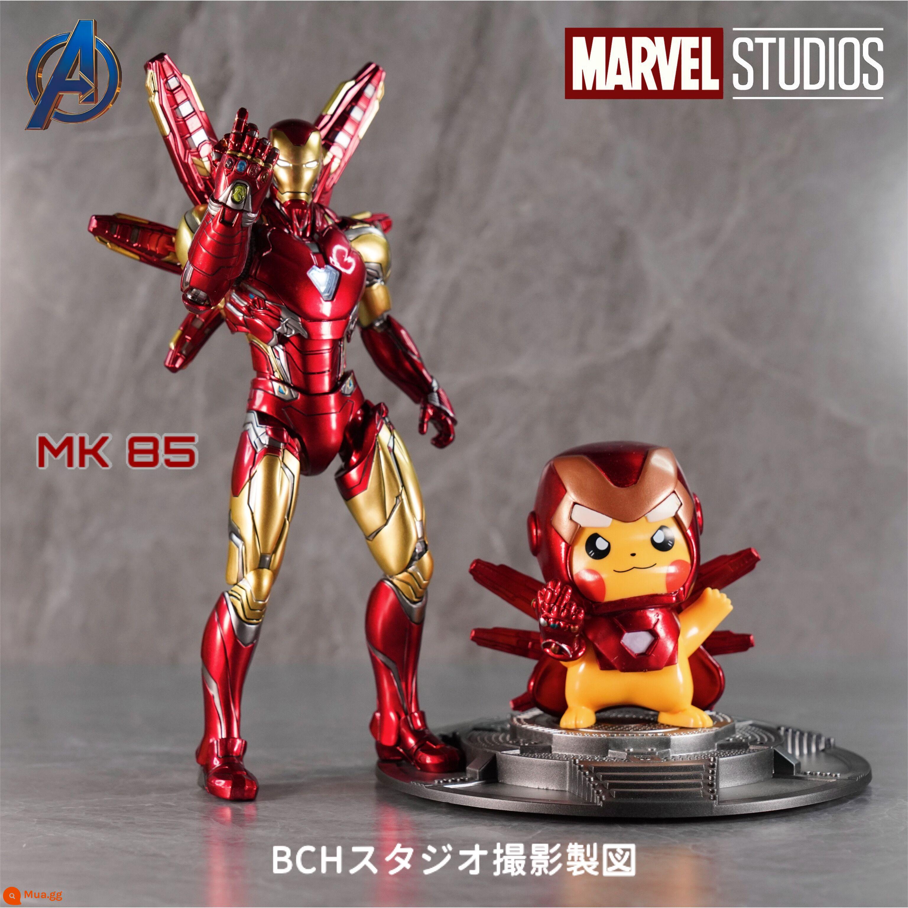 Marvel Authentic Migu Iron Man MK85 Đồ trang trí mô hình có thể di chuyển bằng tay Người nhện - Migu Iron Man + đế + Pikachu cos Iron Man Mk85