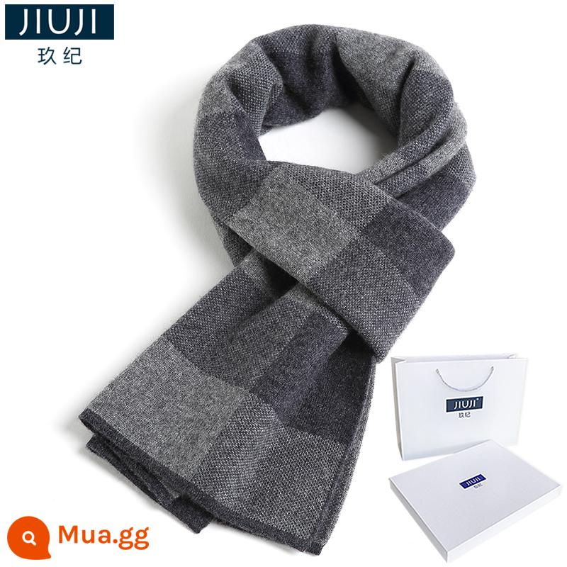 Khăn choàng cashmere dành cho nam mùa đông cao cấp màu trơn đa năng dày ấm khăn len dệt kim nam quà tặng sinh nhật - A8 màu xám