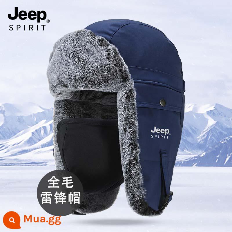 Jeep Nón Nam Mới Mùa Đông 2022 Plus Nhung Bảo Vệ Tai Ấm Nữ Lạnh Nón Mũ Cotton Lạnh Dày Lôi Phong Nón - Mặt nạ + xanh đậm, cực dày và nhung