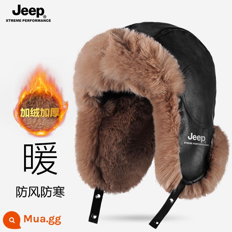 Jeep Nam Lôi Phong Mũ Nam Mùa Đông Ấm Áp Đi Xe Đạp Xe Điện Chống Gió Và Chống Lạnh Mũ Cotton Dày Nữ mũ Nam - Mẫu da mềm dày chống nước và chống gió màu đen