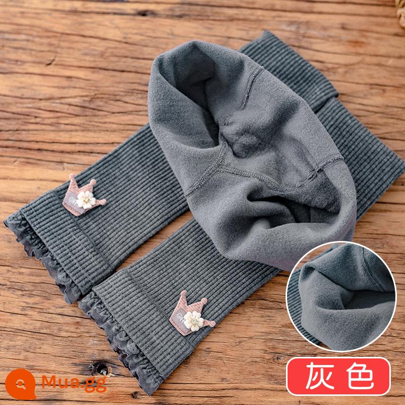 Quần trong trẻ em dành cho bé gái mùa xuân thu đông chất liệu cotton nguyên chất dày vừa phải nhung mỏng dành cho bé gái cộng với quần nhung dày bên ngoài - Xám [Quần nhung mỏng vương miện]