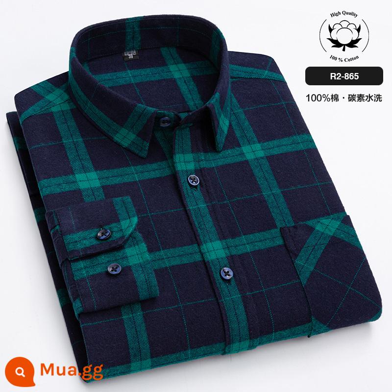 Áo polo Ralph Lauren 100% cotton sơ mi nam dài tay chải sơ mi kẻ sọc cotton giản dị trung niên và trẻ trung Quần áo nam cỡ lớn - R2-865 kẻ sọc xanh hải quân