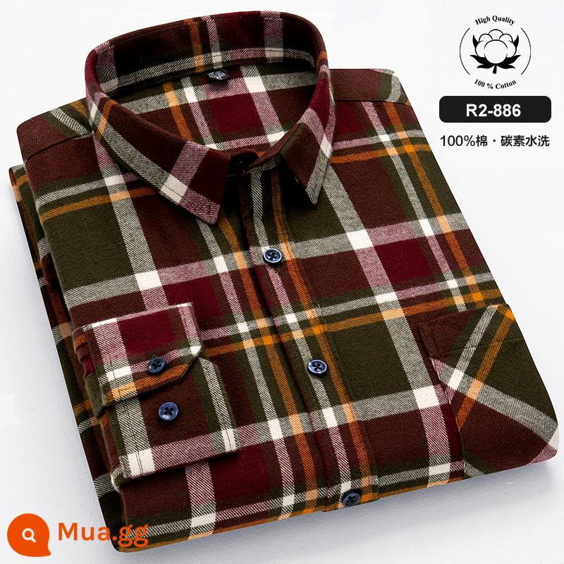 Áo polo Ralph Lauren 100% cotton sơ mi nam dài tay chải sơ mi kẻ sọc cotton giản dị trung niên và trẻ trung Quần áo nam cỡ lớn - R2-886 kẻ sọc xanh đỏ