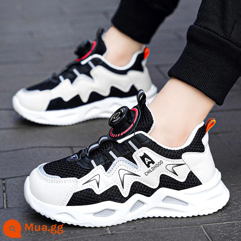 Giày Bé Gái Giày Sneakers Mùa Hè 2023 Trẻ Em Mới Nhỏ Màu Trắng Lưới Giày Lưới Thoáng Khí Bé Gái Tiểu Học Bé Trai - Đen (mạng kép)