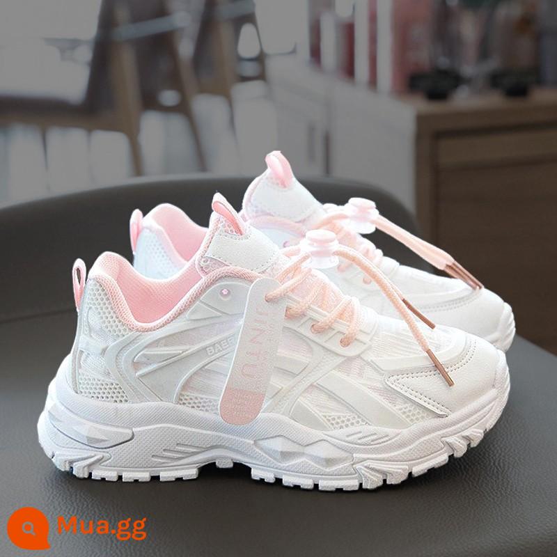 Giày Bé Gái Giày Sneakers Mùa Hè 2023 Trẻ Em Mới Nhỏ Màu Trắng Lưới Giày Lưới Thoáng Khí Bé Gái Tiểu Học Bé Trai - 320 màu hồng