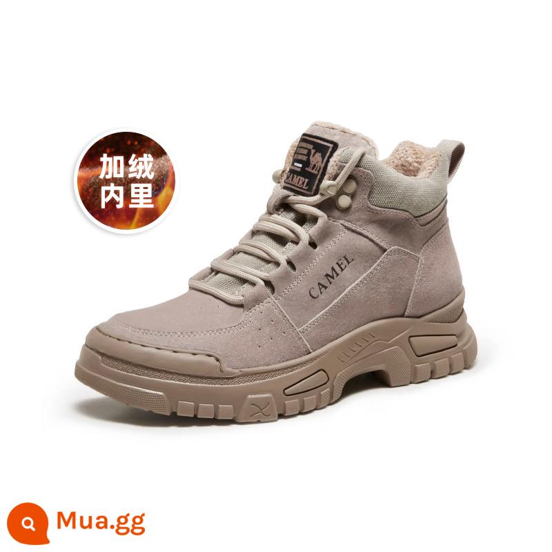 Ủng Camel Martin Nam Thu Đông 2022 Mới Ống Cao Nam Plus Giày Vải Nhung Giày Dụng Cụ Leo Núi Ngoài Trời - GE12247126WR Khaki nữ [Lông cừu]