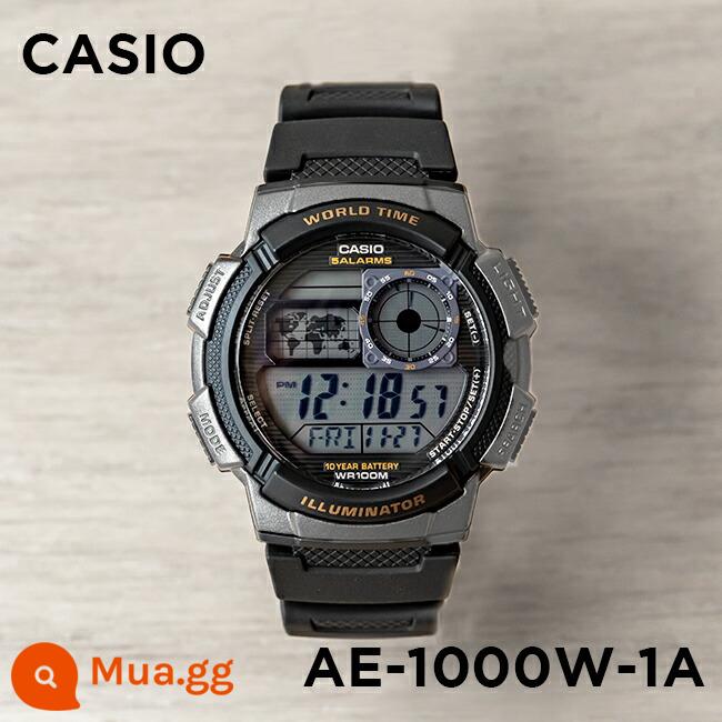 Đồng hồ Casio CASIO AE-1200WH-1C đồng hồ điện tử nhựa sinh viên thể thao chống thấm nước phong cách cổ điển đa chức năng - AE-1000W-1A màu đen khung xám chữ vàng, đường kính ngoài 43,7MM, kèm phim