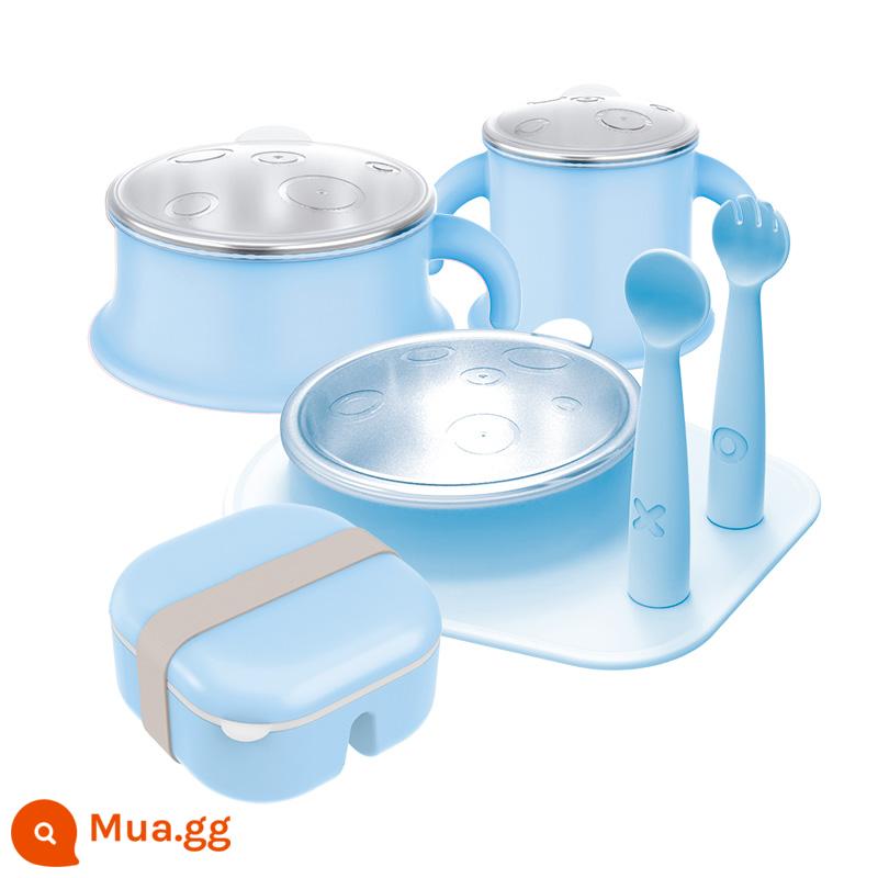 Bộ đồ ăn trẻ em Goodbaby thép không gỉ 316 Bộ 6 món không đựng thức ăn chủ yếu bát ăn nhẹ kết hợp hộp quà tặng - Bộ đồ ăn inox 316 quà tặng trẻ em bộ 6 món (bát ăn + cốc ăn + đĩa ăn + thìa nĩa + hộp cơm) - Xanh Earth