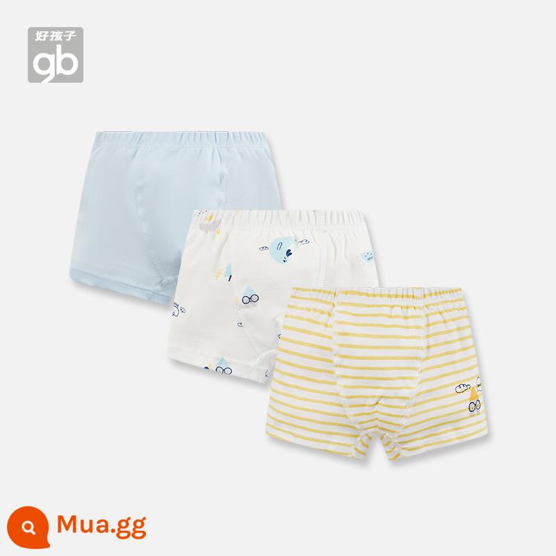 Goodbaby quần lót trẻ em goodbaby cotton tam giác quần boxer bé trai và bé gái quần boxer không xương dễ thương - Bé trai-xanh nhạt (boxer 3 gói)