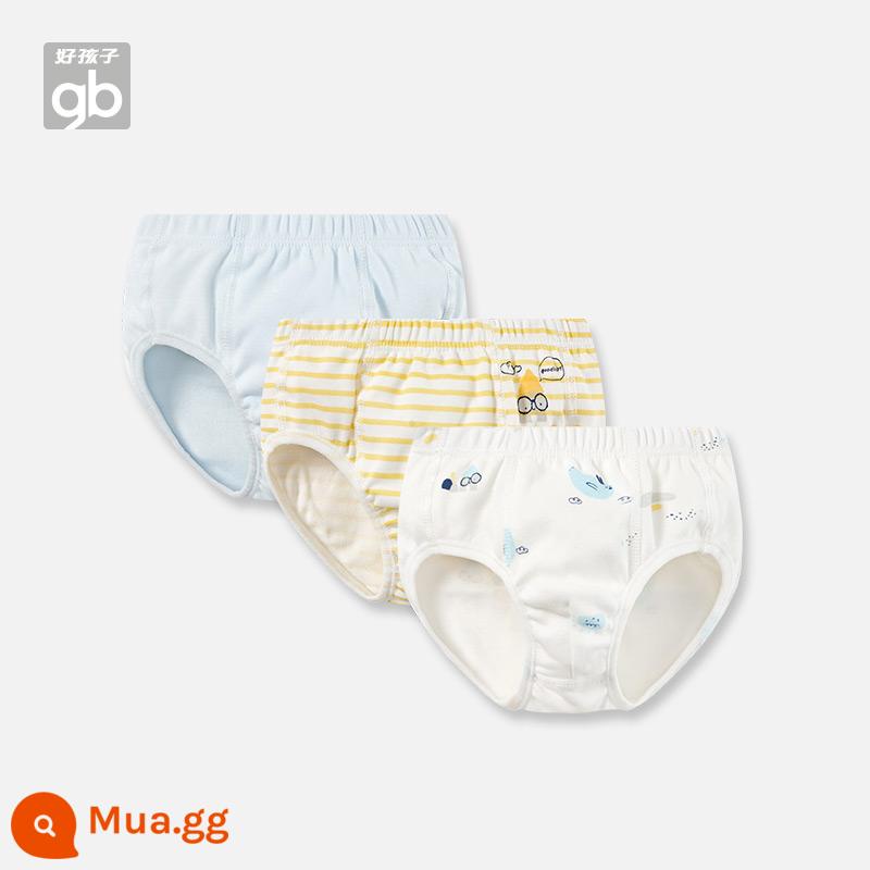 Goodbaby quần lót trẻ em goodbaby cotton tam giác quần boxer bé trai và bé gái quần boxer không xương dễ thương - Bé Trai-Xanh Nhạt (Bộ 3 Tam Giác)