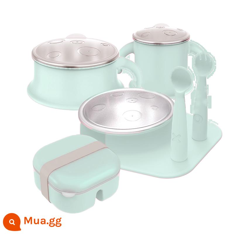 Bộ đồ ăn trẻ em Goodbaby thép không gỉ 316 Bộ 6 món không đựng thức ăn chủ yếu bát ăn nhẹ kết hợp hộp quà tặng - Bộ đồ ăn inox 316 quà tặng trẻ em bộ 6 món (bát ăn + cốc ăn + đĩa ăn + thìa nĩa + hộp cơm) - Xanh Mercury