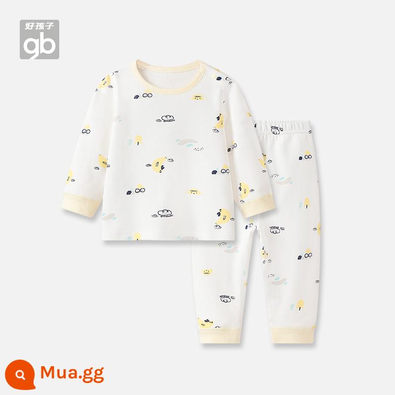 Goodbaby Good Child Bộ đồ lót cotton trẻ em bé trai và bé gái quần lót dài không xương Bộ đồ ngủ cho bé - Vàng tươi