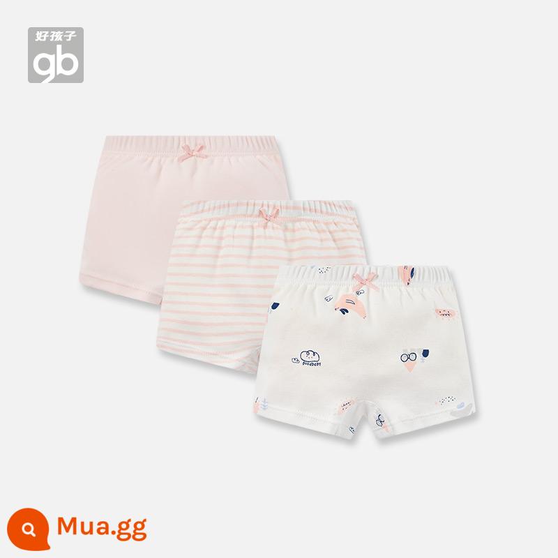 Goodbaby quần lót trẻ em goodbaby cotton tam giác quần boxer bé trai và bé gái quần boxer không xương dễ thương - Bé gái - hồng tiềm (boxer 3 gói)