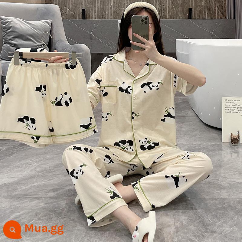 Mùa hè mới bộ đồ ngủ hoạt hình ngọt ngào cho bé gái Bộ đồ ba mảnh 2022 cotton nguyên chất ngắn tay phục vụ tại nhà cao cấp - Bộ 3 món gấu trúc 1310