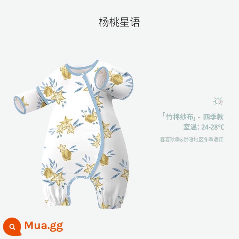 ibaby nhiệt độ không đổi tre cotton gạc cho bé chia chân túi ngủ cho trẻ sơ sinh chống đá túi ngủ mùa xuân và mùa thu đồ ngủ cho bé mỏng - [Bốn lớp gạc] Quả khế Ngôn ngữ sao