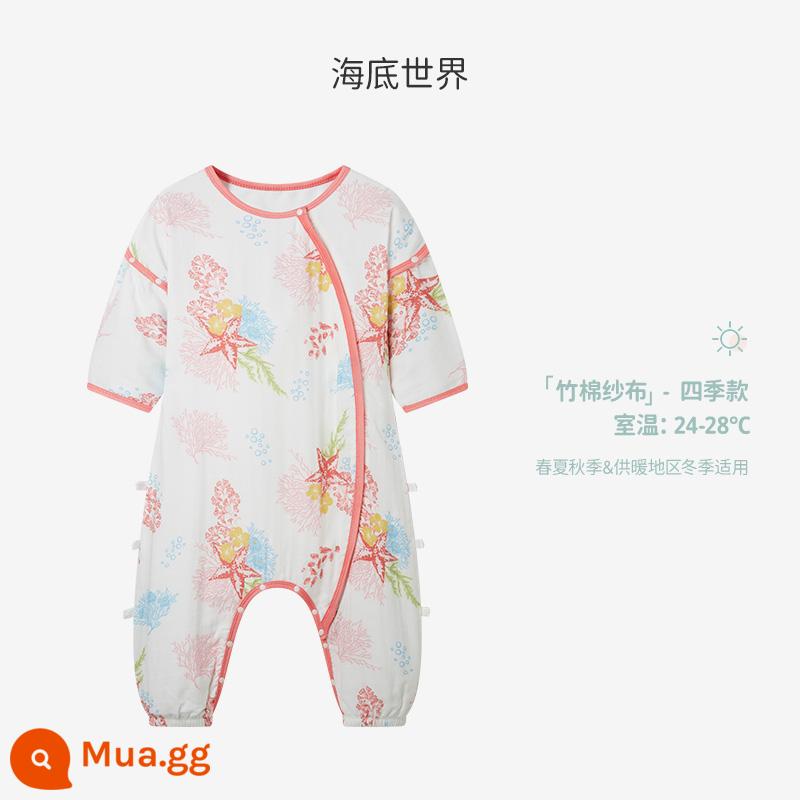 ibaby nhiệt độ không đổi tre bông gạc bé chia chân túi ngủ trẻ sơ sinh mùa xuân và mùa hè chống đá chăn bốn mùa đồ ngủ phổ thông mỏng - [Tầng 4] Thế giới dưới nước