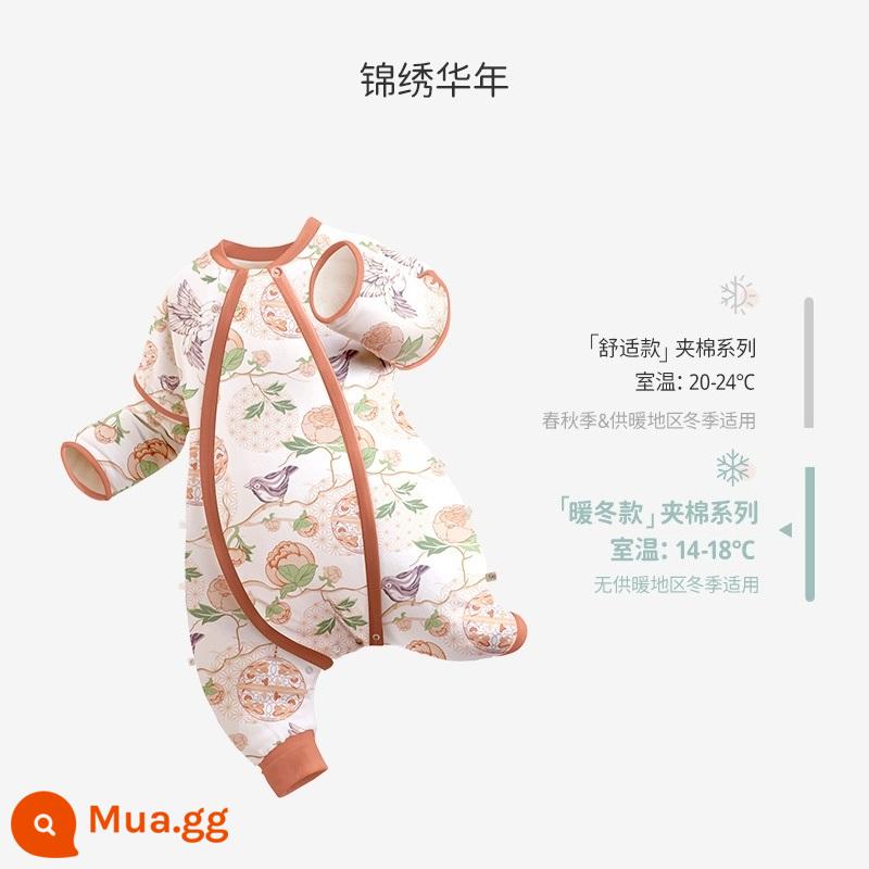 Ibaby kháng khuẩn nhiệt độ không đổi chia chân túi ngủ mùa xuân và mùa thu cho bé chăn chống đá trẻ sơ sinh đồ ngủ chần bông túi ngủ trẻ em - [Phong cách mùa xuân ấm áp và mùa đông mới] Huânian lộng lẫy (áp dụng cho nhiệt độ phòng 14-18oC)