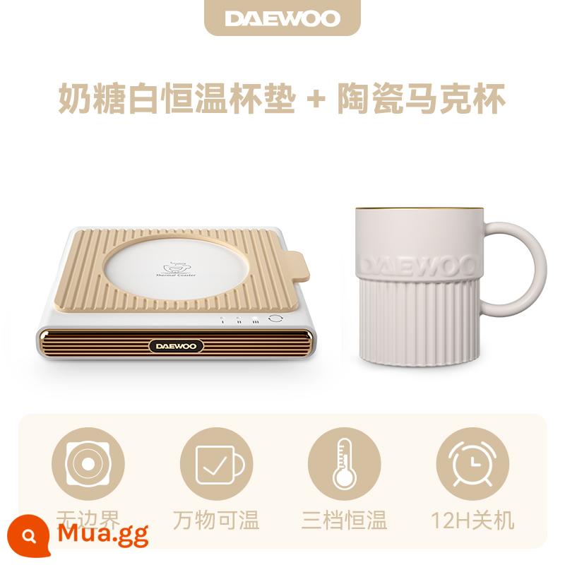 Daewoo nhiệt độ không đổi coaster sưởi ấm coaster 55 độ ấm ấm coaster cốc cách nhiệt văn phòng hộ gia đình sữa nóng hiện vật - Đế lót ly giữ nhiệt màu trắng kẹo bơ cứng + cốc gốm