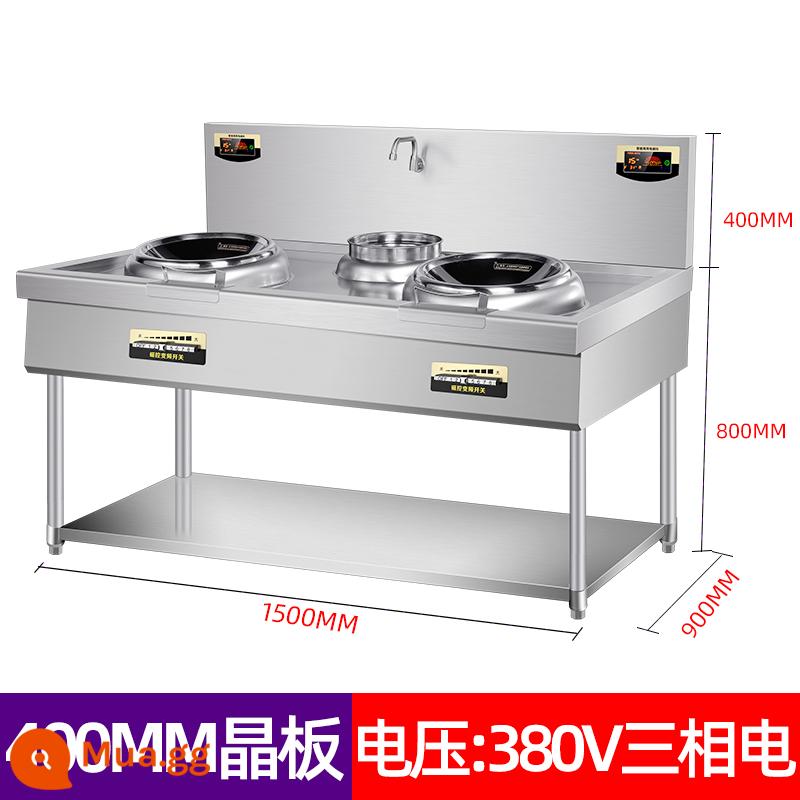 Bếp cảm ứng thương mại công suất cao 15kw lõm căng tin nhà hàng bếp cảm ứng xào hai đầu Lò chiên một miệng 8000W - Bếp gas đôi cổng đứng 400 chảo lớn lõm 380V