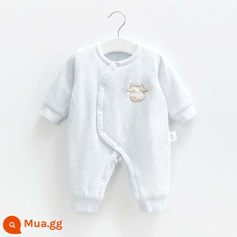 Quần áo sơ sinh xuân hạ thu đông chần bông đi chơi cotton mỏng 0 bộ 06 tháng 3 áo liền quần sơ sinh áo liền quần cho bé - 21862 (Xanh) Áo liền quần có đệm mỏng