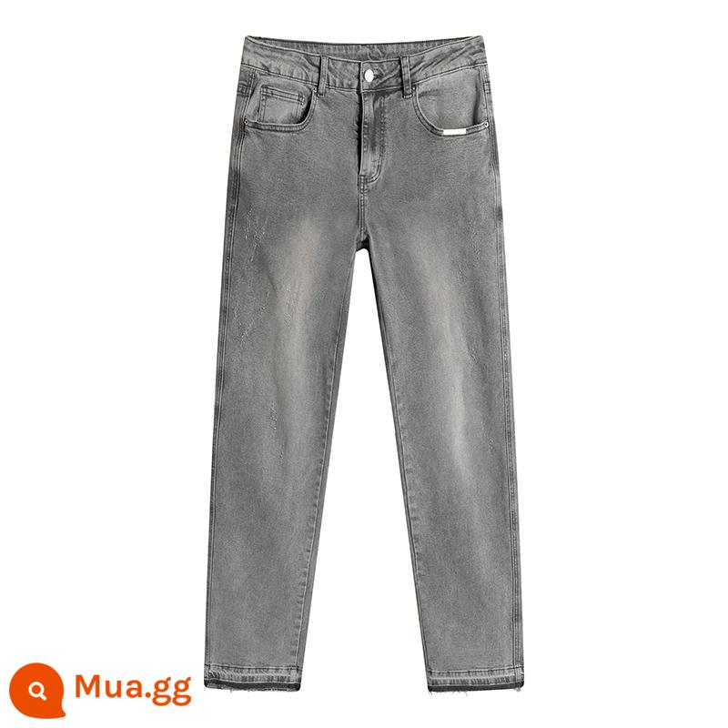 CHƯA BIẾT Quần jeans ống đứng màu xám nhạt đã giặt với viền sờn Quần cơ bản hợp thời trang nam và nữ cùng phong cách - Đốm xám nhạt