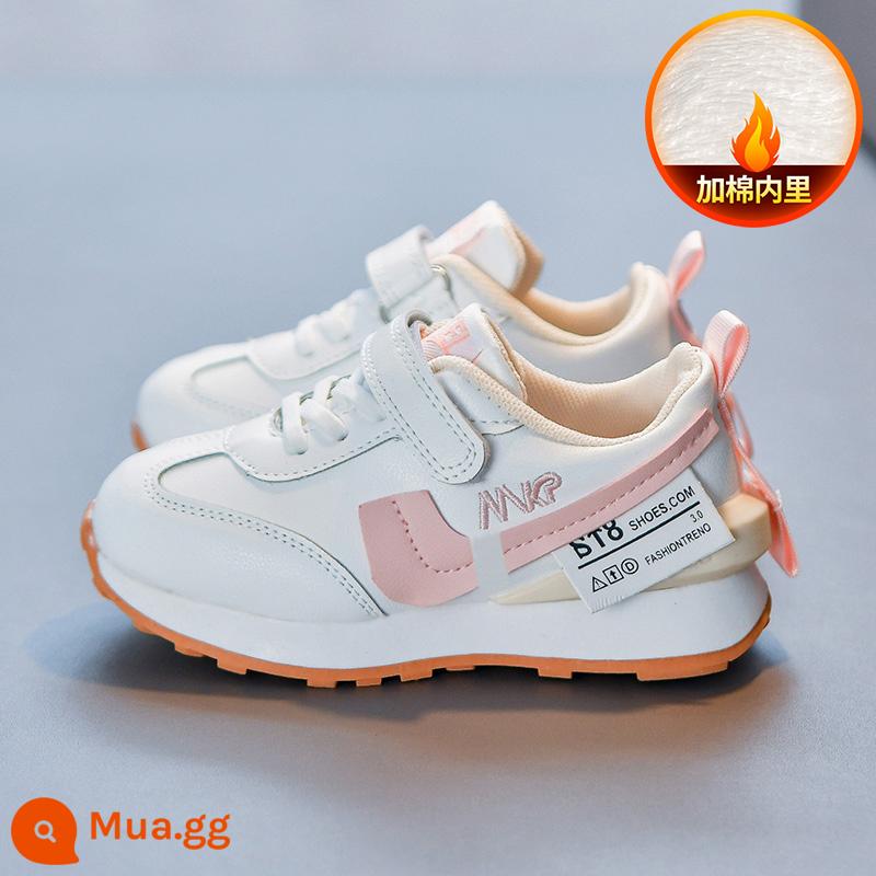 Giày Bé Gái Giày Sneaker Thu Đông 2022 Mới Cho Trẻ Em Giày Nhỏ Màu Trắng Plus Nhung Hai Bông Thu Đông Bố Giày - bông màu hồng