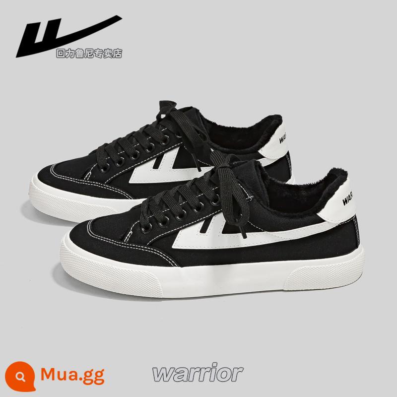 Kéo Lại Plus Nhung Giày Vải Nữ 2022 Mới Giày Nữ Mùa Thu Đông Ấm Giày Sneaker Làm Dày Giày Nữ - Đen và trắng