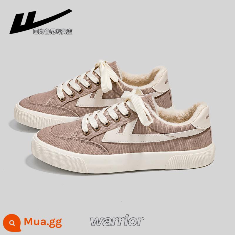 Kéo Lại Plus Nhung Giày Vải Nữ 2022 Mới Giày Nữ Mùa Thu Đông Ấm Giày Sneaker Làm Dày Giày Nữ - kaki