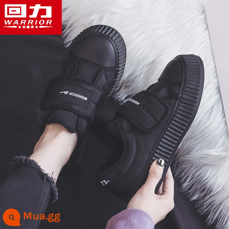 Kéo lại hai giày cotton giày nữ winter plus nhung 2022 giày bánh quy đế dày mới bên ngoài mang giày đế bánh mì Velcro - đen