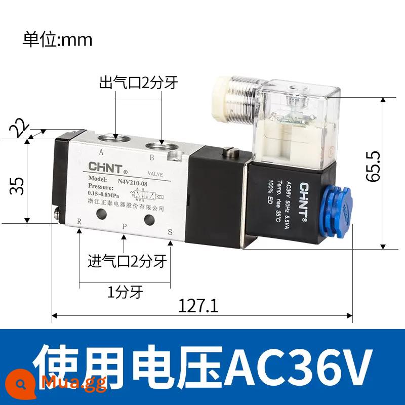 Zhengtai van điện từ 4v210-08 khí nén 12 v van điều khiển công tắc 24 v van điện tử 220 v van đảo chiều - 4V210-08AC36