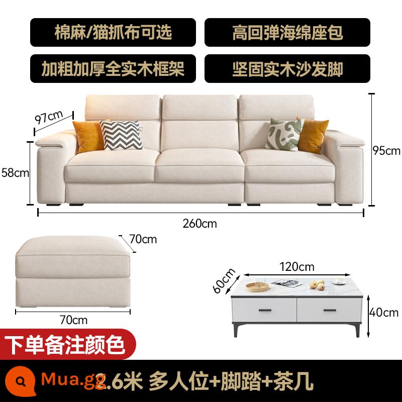 2023 Mới Mèo Cào Sofa Vải Hàng Thẳng Ba Chỗ Bốn Chỗ Hiện Đại Đơn Giản Căn Hộ Nhỏ Sofa Vải Lanh Phòng Khách - Ba chỗ ngồi + chỗ để chân + bàn cà phê (2,6 mét)