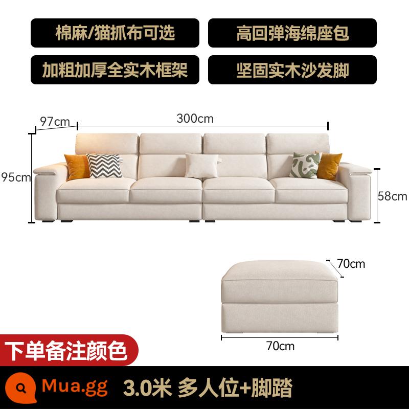 2023 Mới Mèo Cào Sofa Vải Hàng Thẳng Ba Chỗ Bốn Chỗ Hiện Đại Đơn Giản Căn Hộ Nhỏ Sofa Vải Lanh Phòng Khách - Bốn chỗ ngồi + bàn đạp (3 mét)