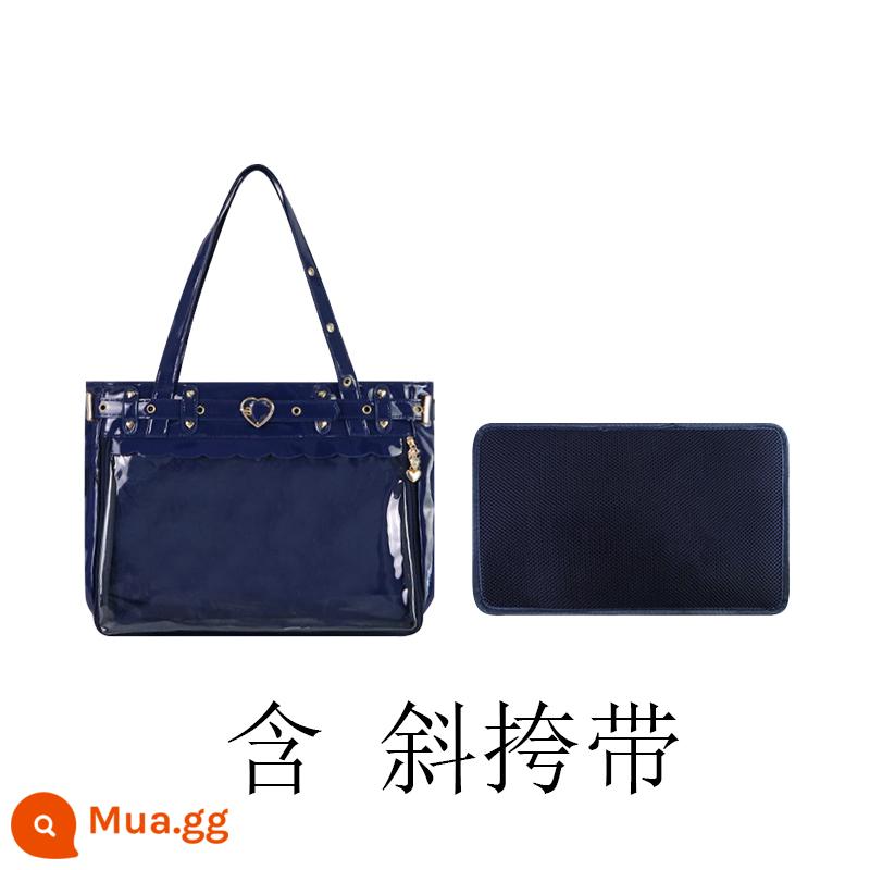 Wu Dong Shop original pain bag [Freya] văn hóa nhóm punk goth hot girl hàng ngày một vai nữ dung tích lớn - Da sáng chế màu xanh đậm + dây đeo chéo