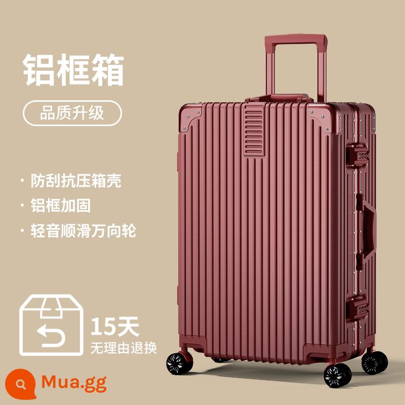 Hành Lý 2023 Phong Cách Mới Nữ Sinh Du Lịch Bánh Xe Đa Năng 24 Inch Dung Tích Lớn Khung Nhôm Nam Mật Khẩu Xe Đẩy Hộp Da - Màu đỏ tía [khung nhôm]