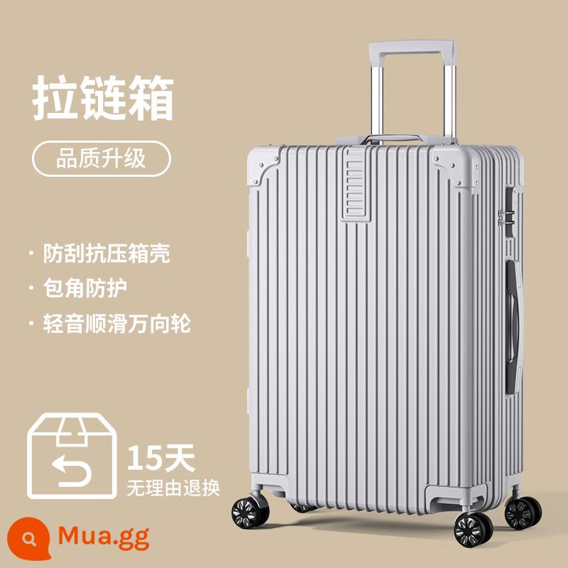 Hành Lý 2023 Phong Cách Mới Nữ Sinh Du Lịch Bánh Xe Đa Năng 24 Inch Dung Tích Lớn Khung Nhôm Nam Mật Khẩu Xe Đẩy Hộp Da - Màu xám bạc [kiểu dây kéo]