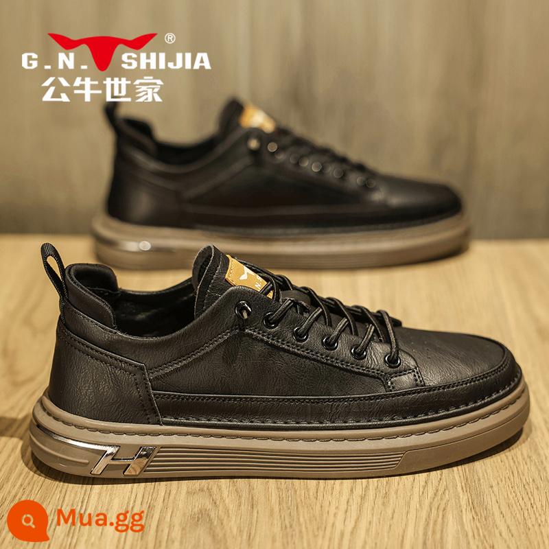 Bò Họ Nam 2023 Mới Thu Da Thật Chính Hãng Da Giày Da Nam Đen Đế Mềm Giày Sneaker Nam - Đen [phong cách xu hướng]