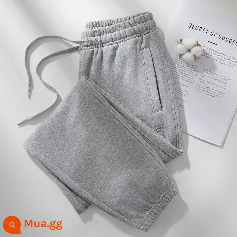 Quần cotton thể thao nữ xuân thu 2024 mới màu xám nhạt cotton cỡ lớn thường ngày mùa đông nhung quần legging dài thấm hút mồ hôi - Màu xám nhạt (quần xuân thu)