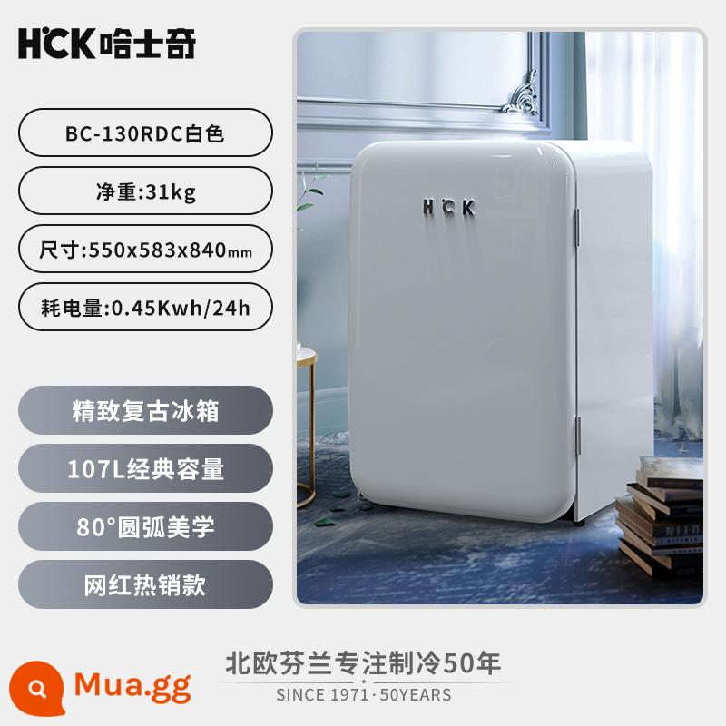 HCK Husky 130RDC Retro Tủ Lạnh Hộ Gia Đình Phòng Khách Làm Lạnh Tủ Đông Nhỏ Tủ Lạnh Mini Pháp Lưới Đỏ - Trắng