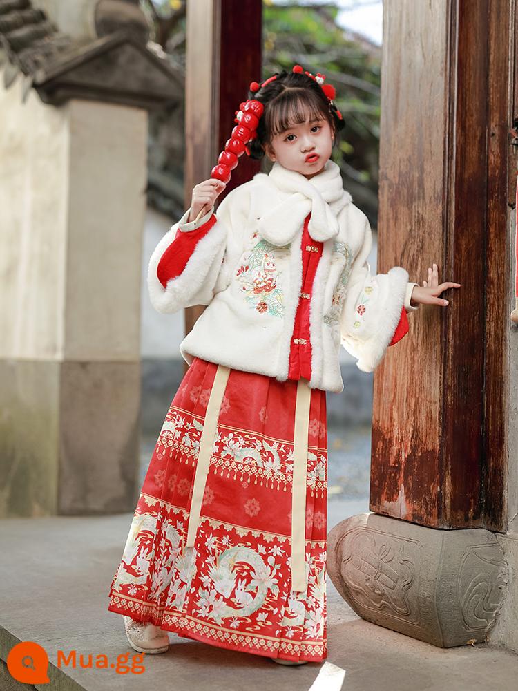 Áo choàng bé gái áo choàng mùa đông Hanfu bé cộng với nhung dày phong cách Trung Quốc Quần áo năm mới cho trẻ em đi chơi trang phục cổ trang thu đông - Quần áo chào năm mới dày mới [cổ lông miễn phí]