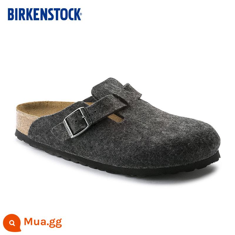 BIRKENSTOCK len nỉ mùa thu đông Dép Đức thời trang nữ dòng Boston - Phiên bản thường màu xám 0160371