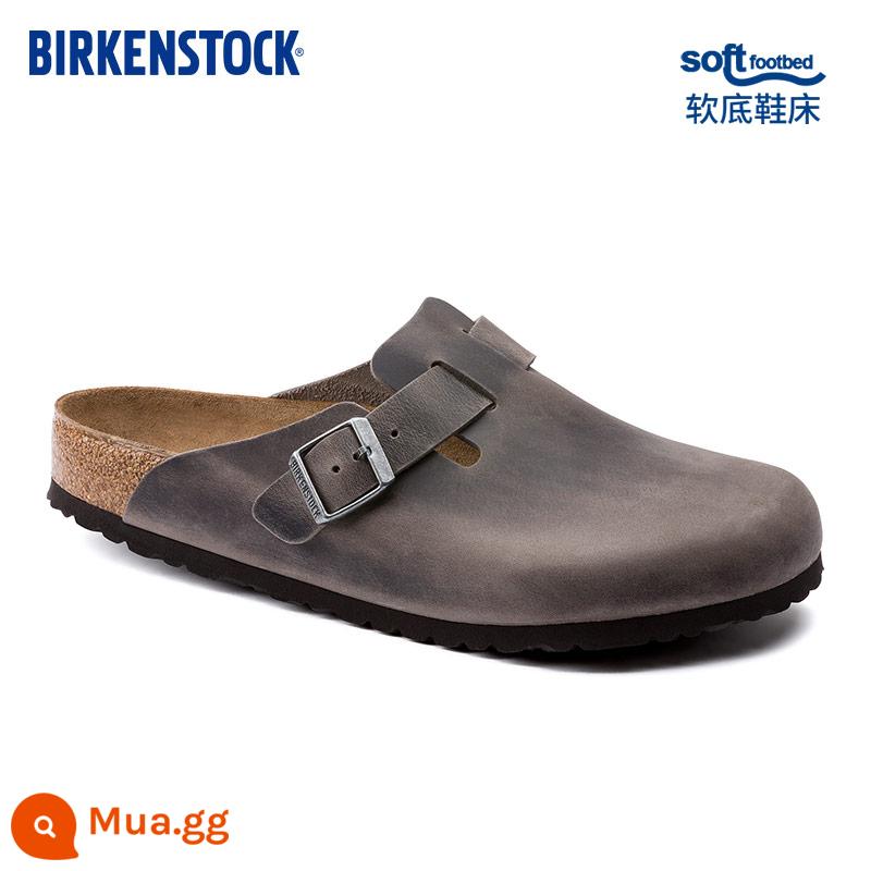 BIRKENSTOCK sản phẩm mới dành cho nam và nữ với cùng kiểu dáng dép Baotou ngoài trời đế mềm phù hợp với tất cả các dòng Boston - Phiên bản hẹp màu xám 1013256